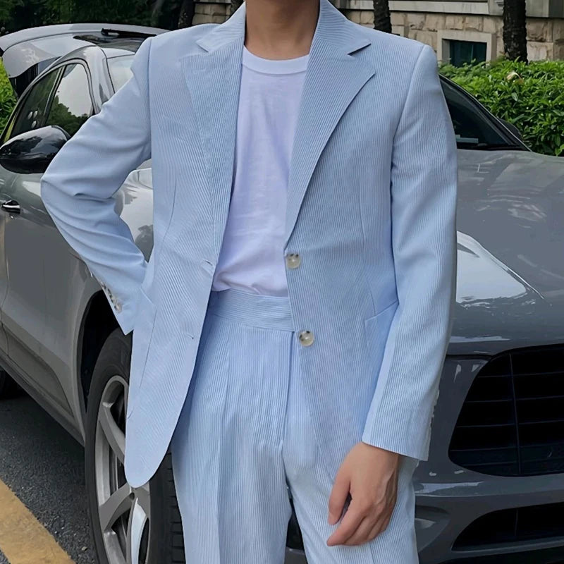 2024 Autumn Fashionable Mens Suit Jackets Old Money Aesthetic Vintage Buttoned Turn-Down Collar Striped Blazer Coats Men Jacket