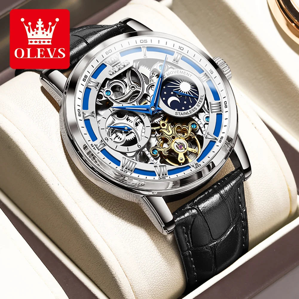 Mens Watches Automatic Mechanical Watch Tourbillon Sport Clock Leather Casual Business Retro Wristwatch Relojes Hombre