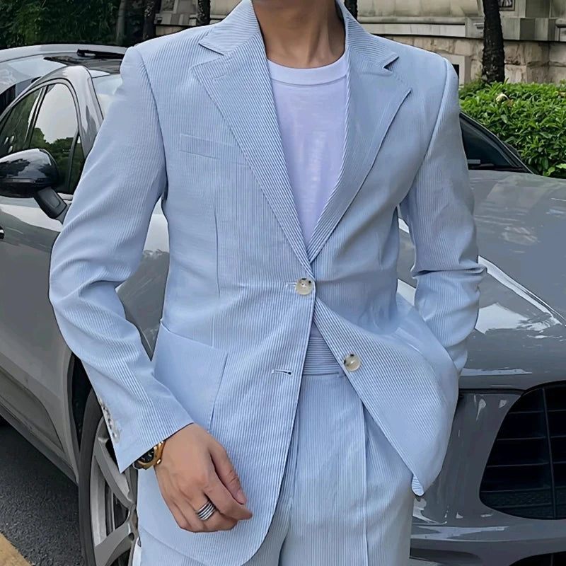 2024 Autumn Fashionable Mens Suit Jackets Old Money Aesthetic Vintage Buttoned Turn-Down Collar Striped Blazer Coats Men Jacket