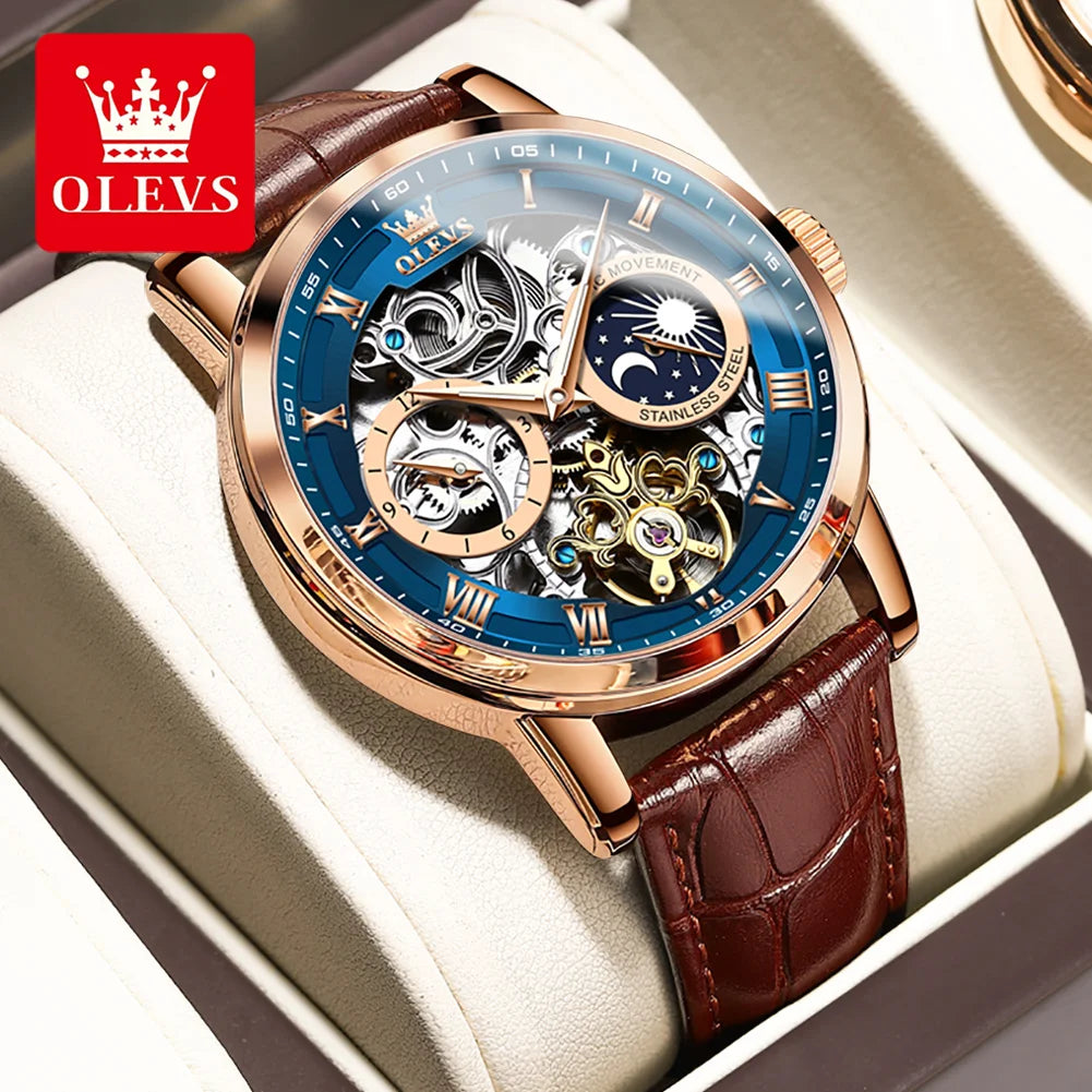 Mens Watches Automatic Mechanical Watch Tourbillon Sport Clock Leather Casual Business Retro Wristwatch Relojes Hombre