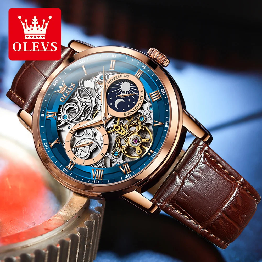 Mens Watches Automatic Mechanical Watch Tourbillon Sport Clock Leather Casual Business Retro Wristwatch Relojes Hombre