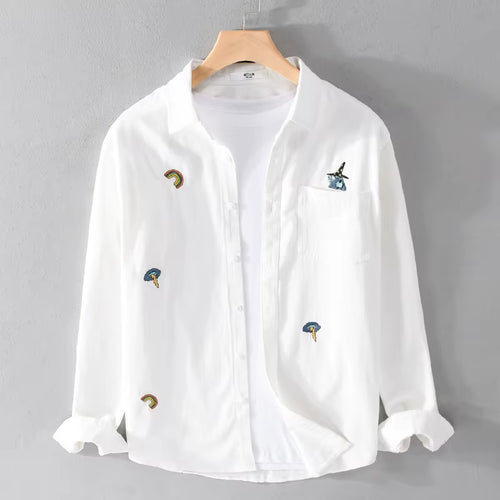 Embroidery Italy Style Long-Sleeved Casual Pure Cotton Brand Shirts for Men Fashion Comfortable Tops Clothing Camisa Masculina