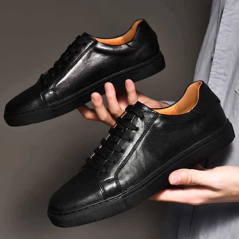 Men Shoes Genuine Leather Casual Shoes Fashion Sneakers British Style Cow Leather Men Shoes New Men Sneakers