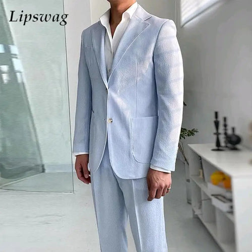 2024 Autumn Fashionable Mens Suit Jackets Old Money Aesthetic Vintage Buttoned Turn-Down Collar Striped Blazer Coats Men Jacket