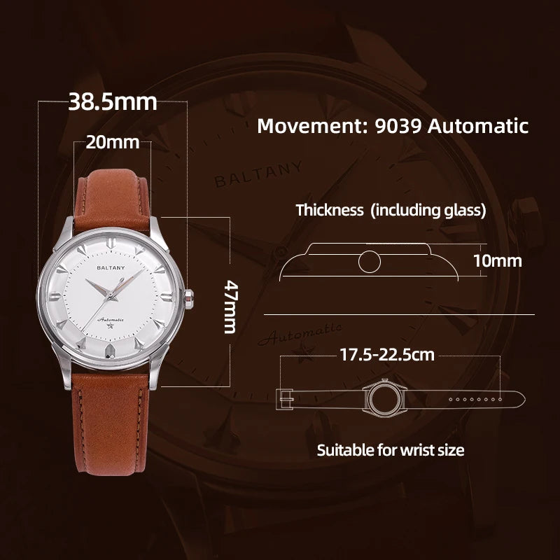 S4090 Classic Pie-Pan 38.5Mm Dial Watch 9039 Automation Strap Waterproof Dog-Leg Lugs Business Mechanical Watches for Me