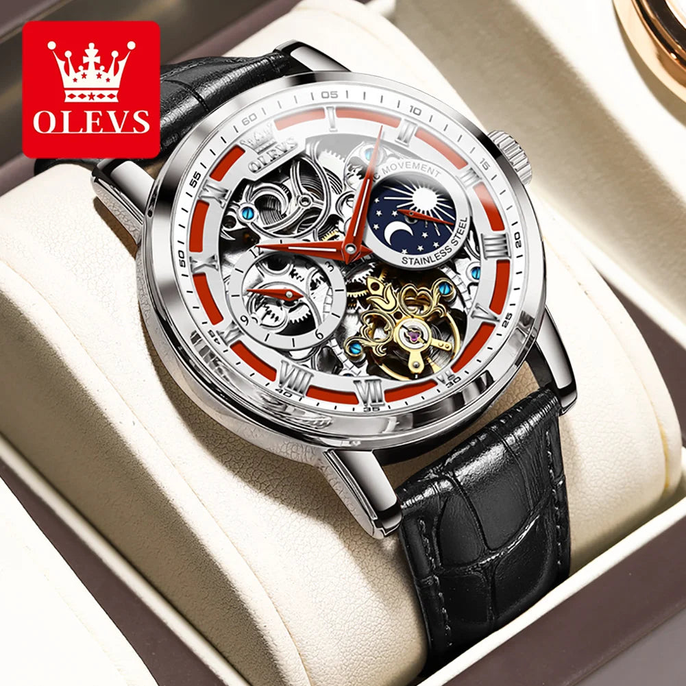 Mens Watches Automatic Mechanical Watch Tourbillon Sport Clock Leather Casual Business Retro Wristwatch Relojes Hombre
