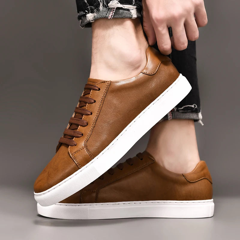 Men Shoes Genuine Leather Casual Shoes Fashion Sneakers British Style Cow Leather Men Shoes New Men Sneakers