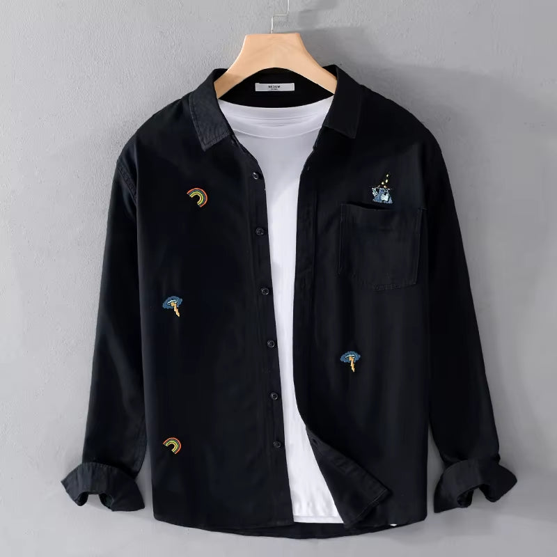 Embroidery Italy Style Long-Sleeved Casual Pure Cotton Brand Shirts for Men Fashion Comfortable Tops Clothing Camisa Masculina