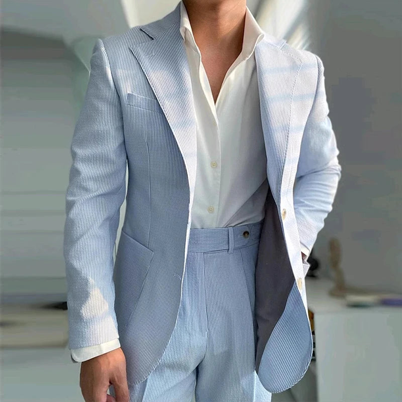 2024 Autumn Fashionable Mens Suit Jackets Old Money Aesthetic Vintage Buttoned Turn-Down Collar Striped Blazer Coats Men Jacket